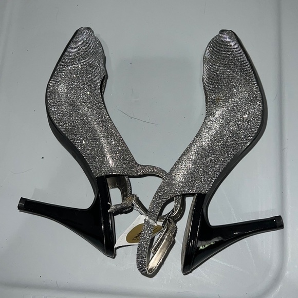 WOMENS 9 SILVER PEEP TOE HEELS - Picture 7 of 7